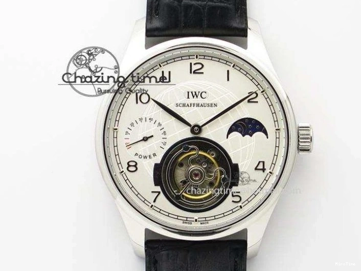 MIROTIME 0518 UrbanStyle Portuguese Tourbillon Power Reserve Moonphase SS White Dial On Black Leather Strap 7318
